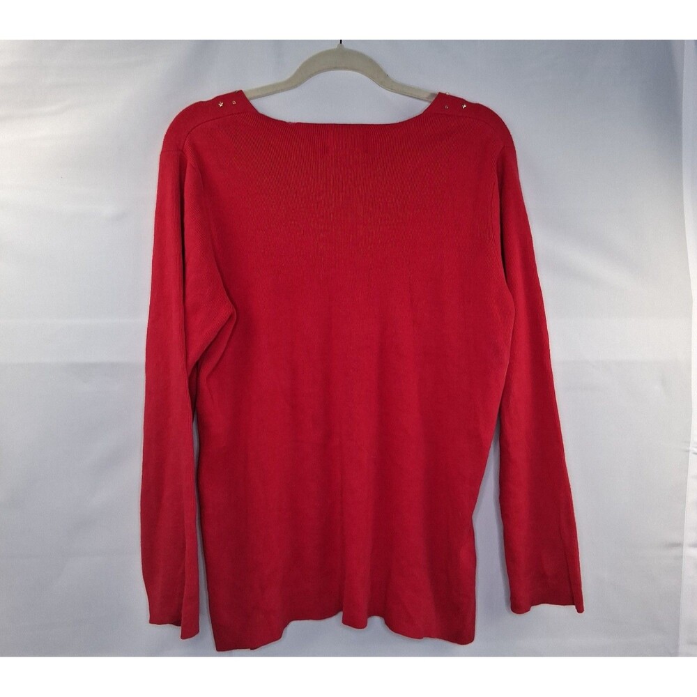 Quacker Factory Women's Red Angel Christmas Embellished V Neck Sweater Size L - Picture 5 of 11
